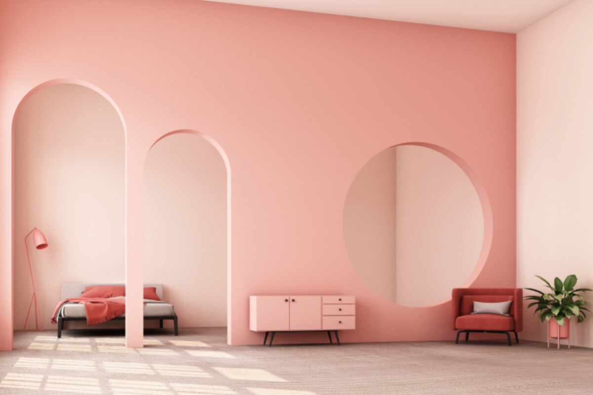 Phong cách phòng khách màu hồng đào