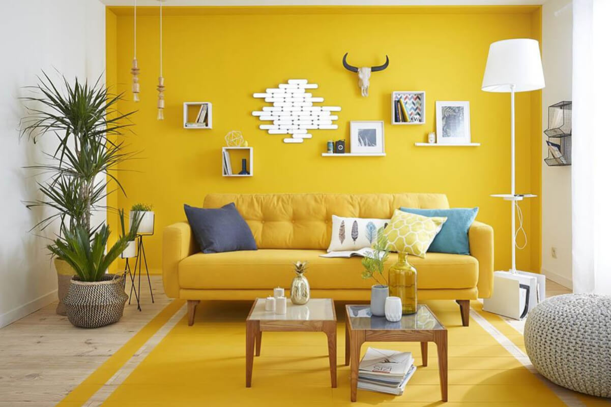 Phong cách phòng khách màu vàng đậm