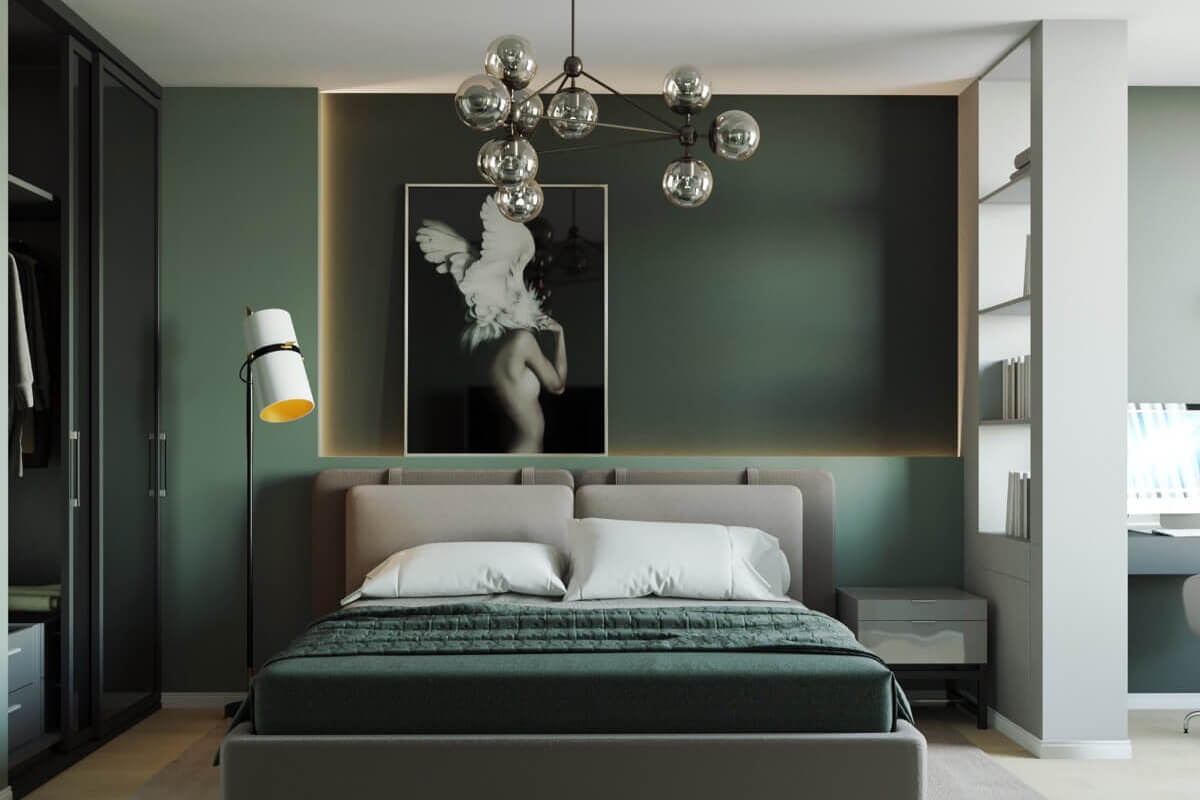 Màu sơn phòng ngủ đẹp màu xanh rêu thời thượng
